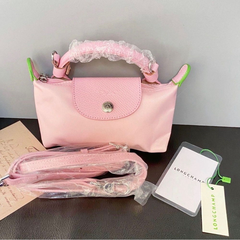 Longchamp Mini Bag in Pink with Green Accents